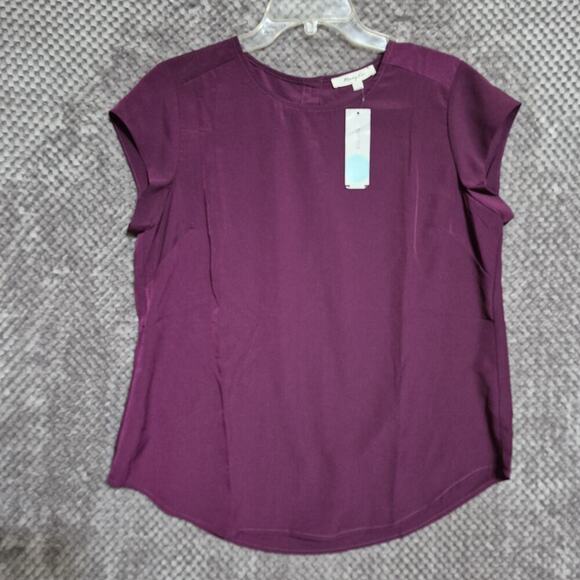 Monday Fun Blouse Women Large Purple Madeigh Button Back Cap Sleeve Relax Airy - Picture 1 of 9